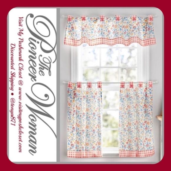 🦋 New Pioneer Woman Mazie 3-Piece Tier & Valance Set - Picture 1 of 10